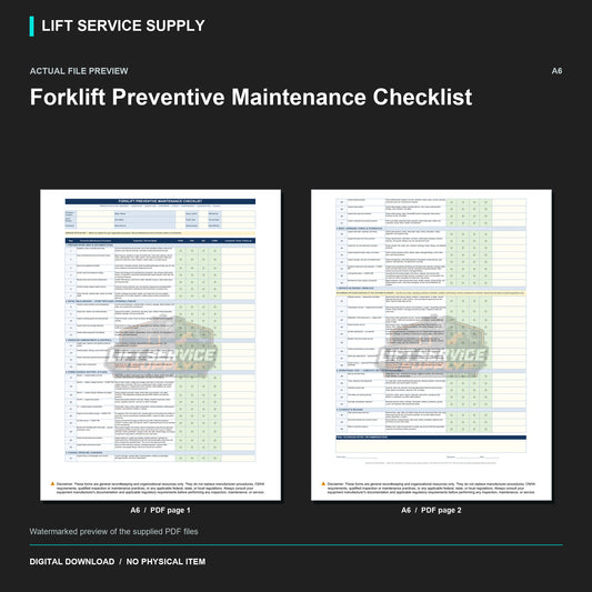 Forklift Preventive Maintenance Checklist - Actual form preview with logo watermark