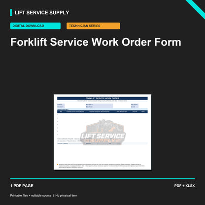 Forklift Service Work Order Form - Product cover