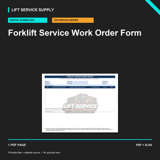 Forklift Service Work Order Form - Product cover