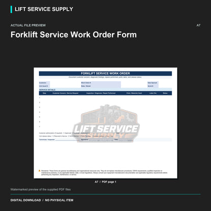 Forklift Service Work Order Form - Actual form preview with logo watermark