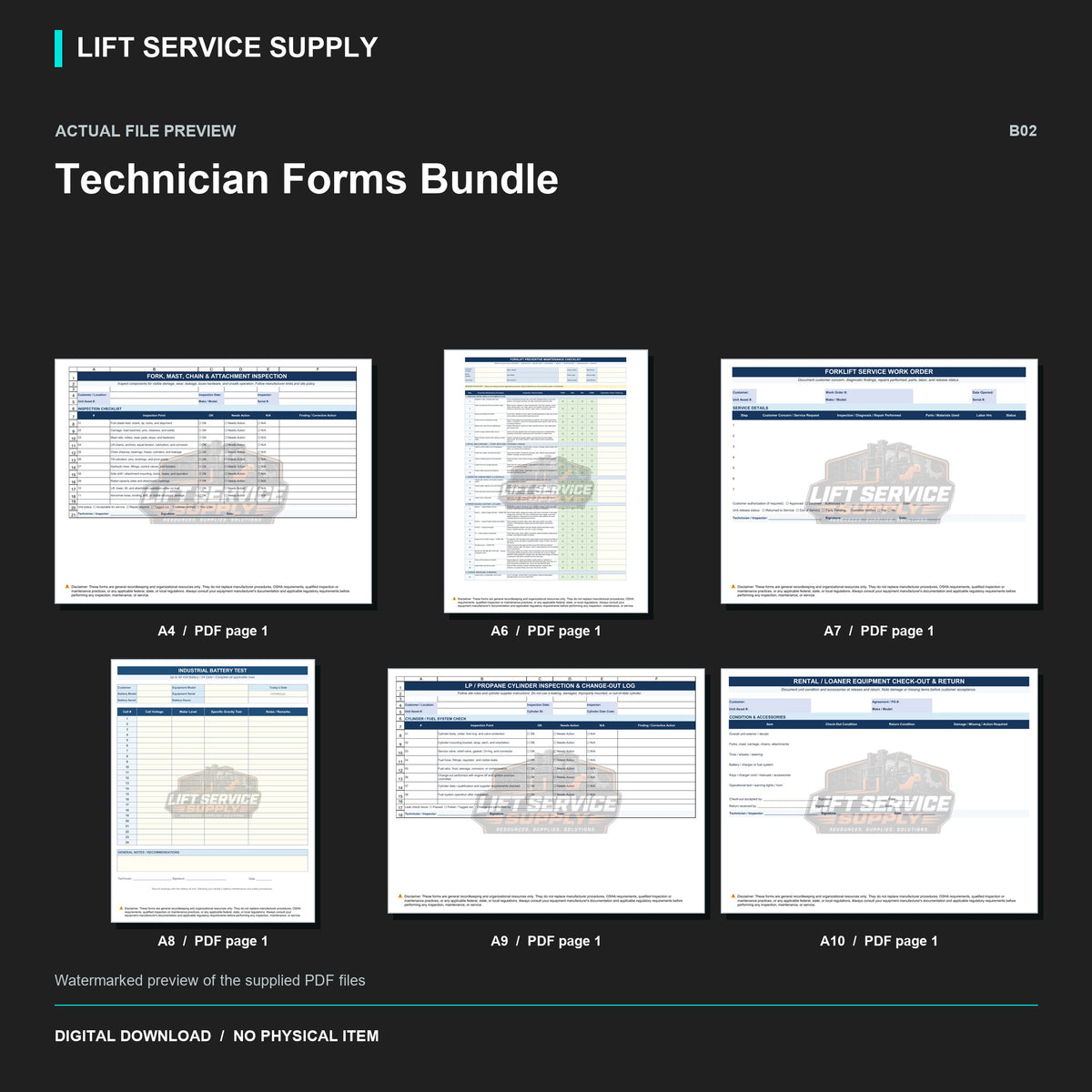 Technician Forms Bundle - Actual form preview with logo watermark