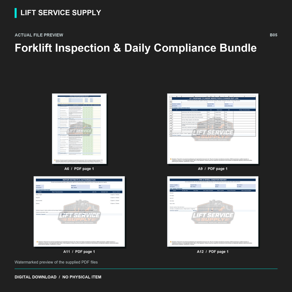 Forklift Inspection & Daily Compliance Bundle - Actual form preview with logo watermark