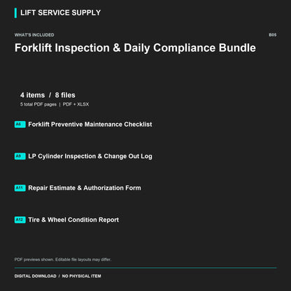 Forklift Inspection & Daily Compliance Bundle - Included files