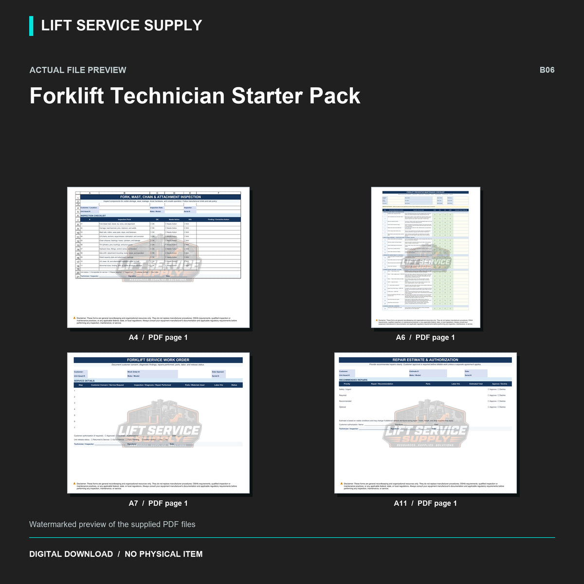 Forklift Technician Starter Pack - Actual form preview with logo watermark