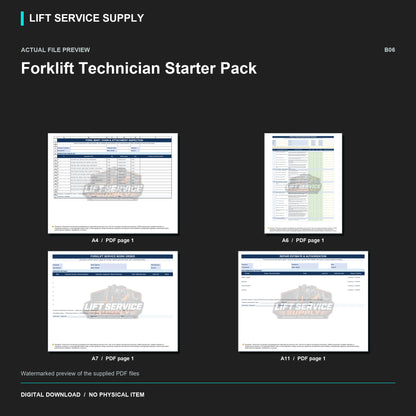 Forklift Technician Starter Pack - Actual form preview with logo watermark