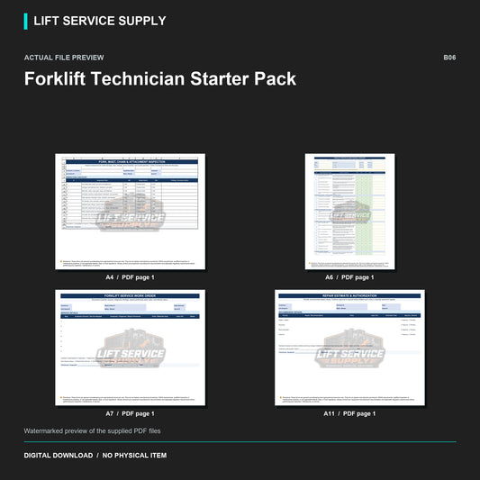 Forklift Technician Starter Pack - Actual form preview with logo watermark