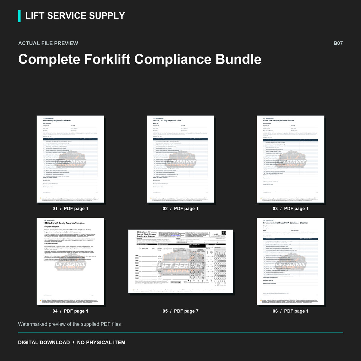 Complete Forklift Compliance Bundle - Actual form preview with logo watermark