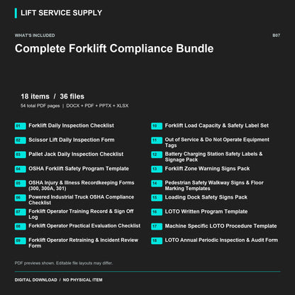 Complete Forklift Compliance Bundle - Included files