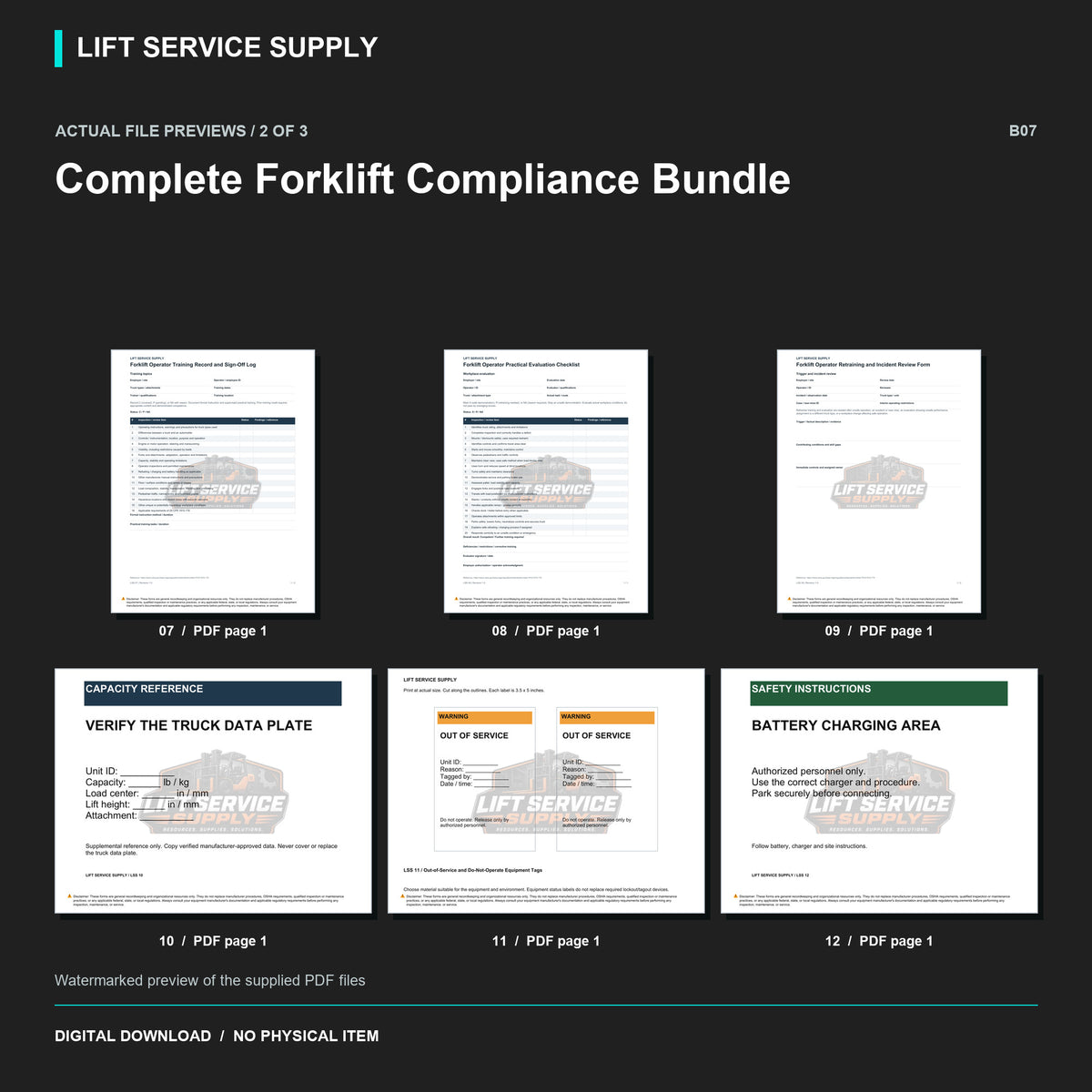 Complete Forklift Compliance Bundle - Actual form preview with logo watermark