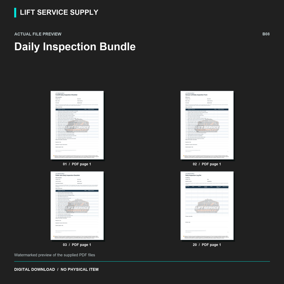 Daily Inspection Bundle - Actual form preview with logo watermark