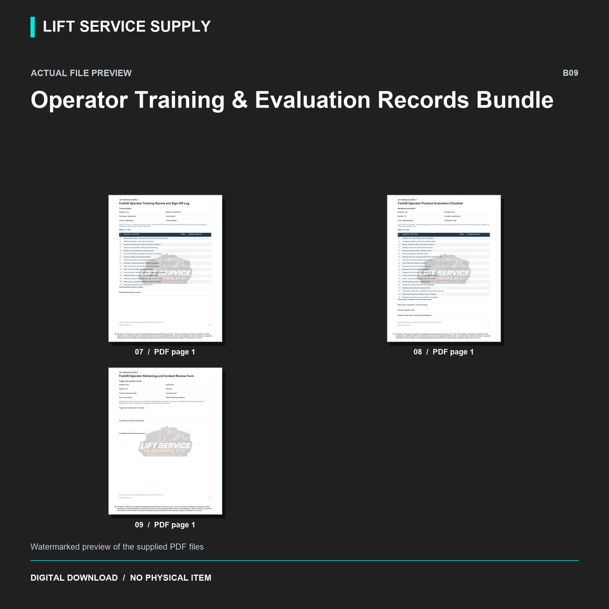 Operator Training & Evaluation Records Bundle - Actual form preview with logo watermark