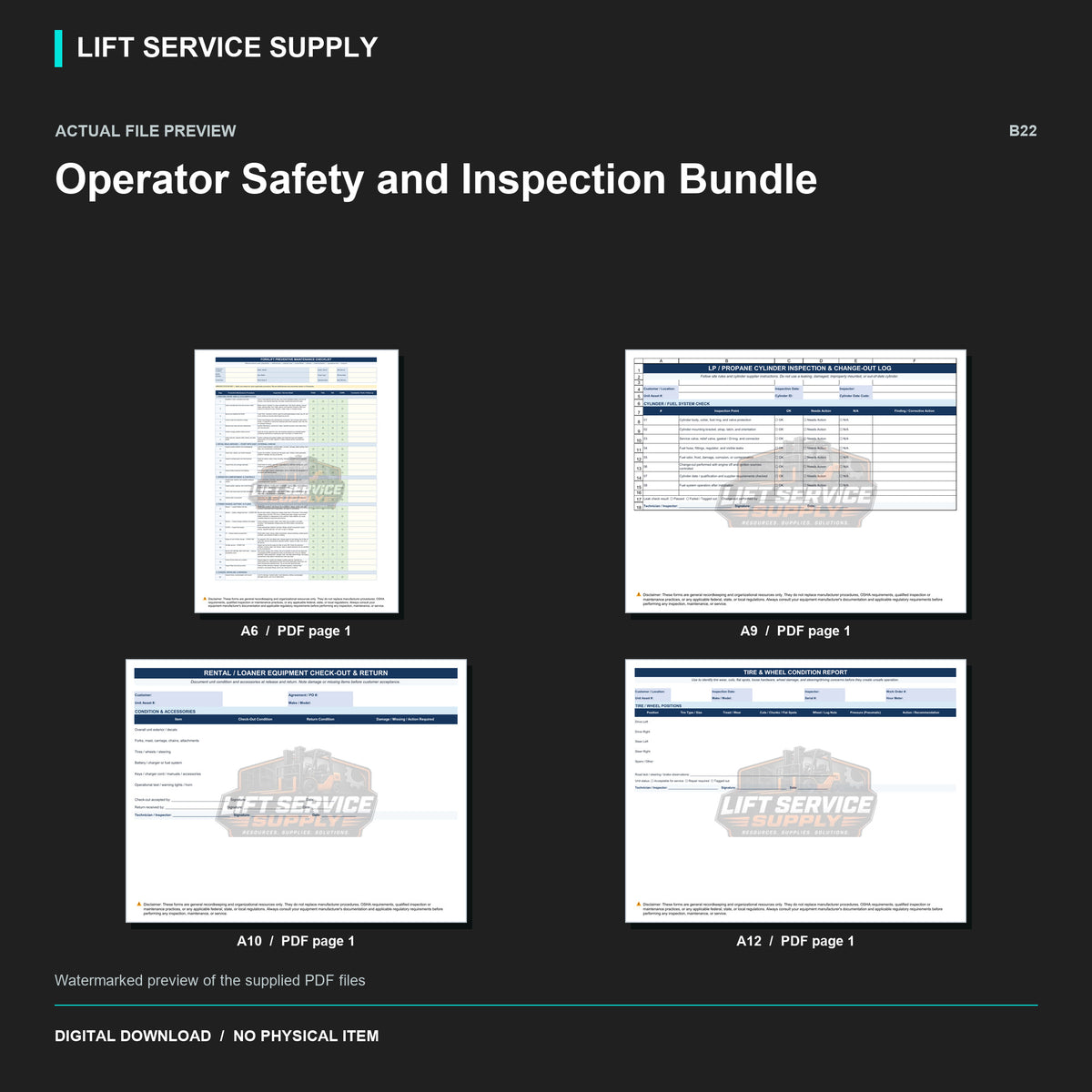 Operator Safety and Inspection Bundle - Actual form preview with logo watermark